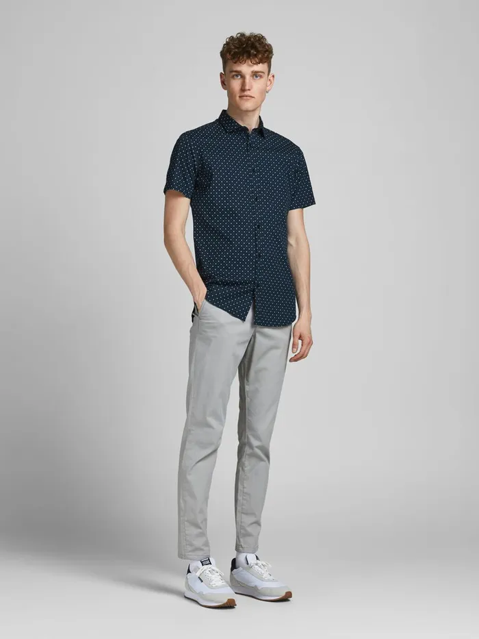 Shirts JACK and JONES Mens STRETCHCOTTON POPLIN SHORT SLEEVED SHIRT Blue Navy Blazer Popular