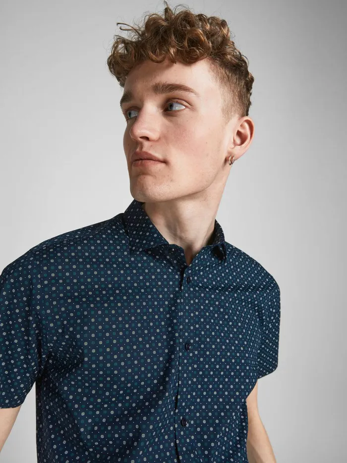 Shirts JACK and JONES Mens STRETCHCOTTON POPLIN SHORT SLEEVED SHIRT Blue Navy Blazer Popular