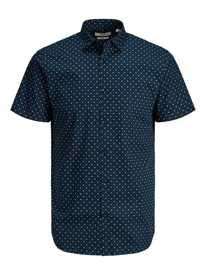 Shirts JACK and JONES Mens STRETCHCOTTON POPLIN SHORT SLEEVED SHIRT Blue Navy Blazer Popular