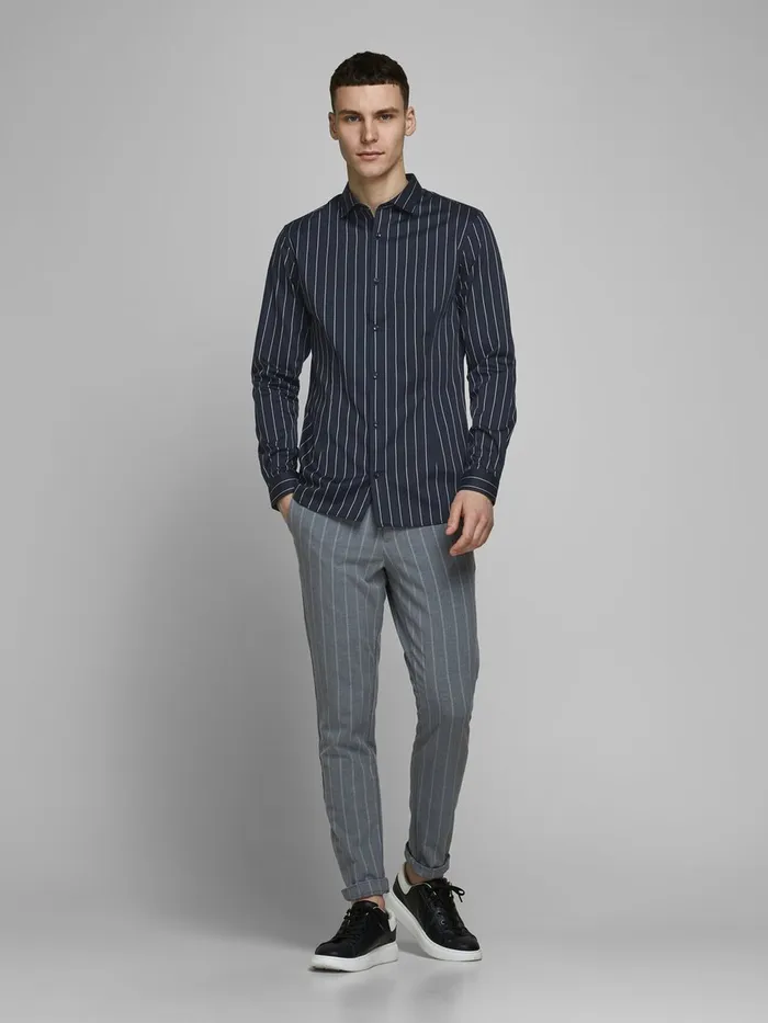 Shirts JACK and JONES Mens STRIPED FORMAL SHIRT Blue Navy Blazer Casaul