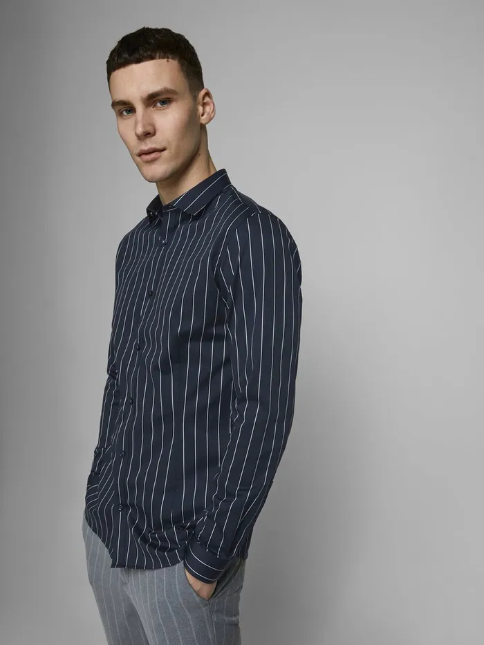 Shirts JACK and JONES Mens STRIPED FORMAL SHIRT Blue Navy Blazer Casaul