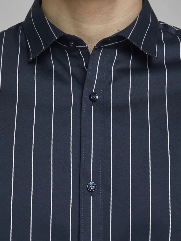 Shirts JACK and JONES Mens STRIPED FORMAL SHIRT Blue Navy Blazer Casaul