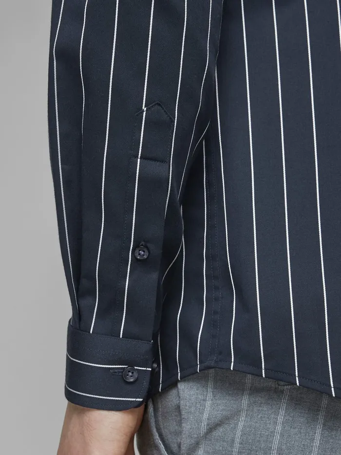 Shirts JACK and JONES Mens STRIPED FORMAL SHIRT Blue Navy Blazer Casaul
