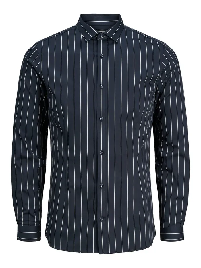 Shirts JACK and JONES Mens STRIPED FORMAL SHIRT Blue Navy Blazer Casaul