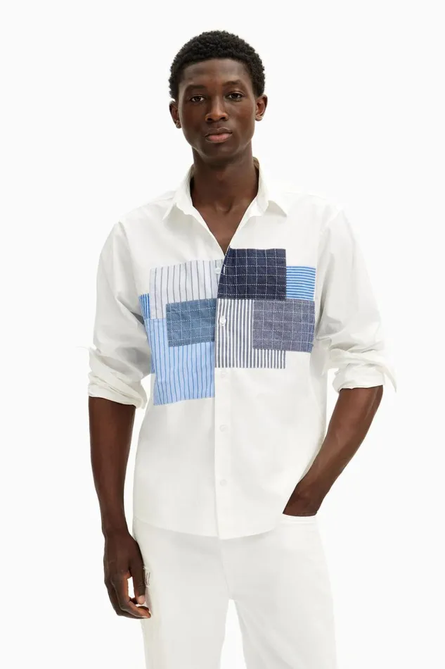 Shirts Men Desigual Patch Shirt White