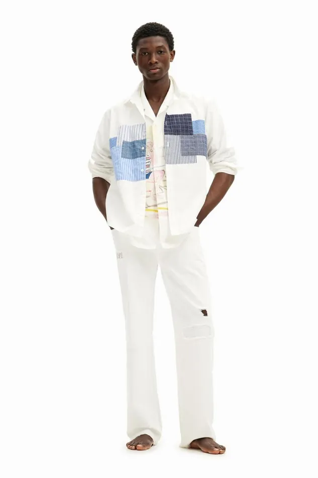 Shirts Men Desigual Patch Shirt White