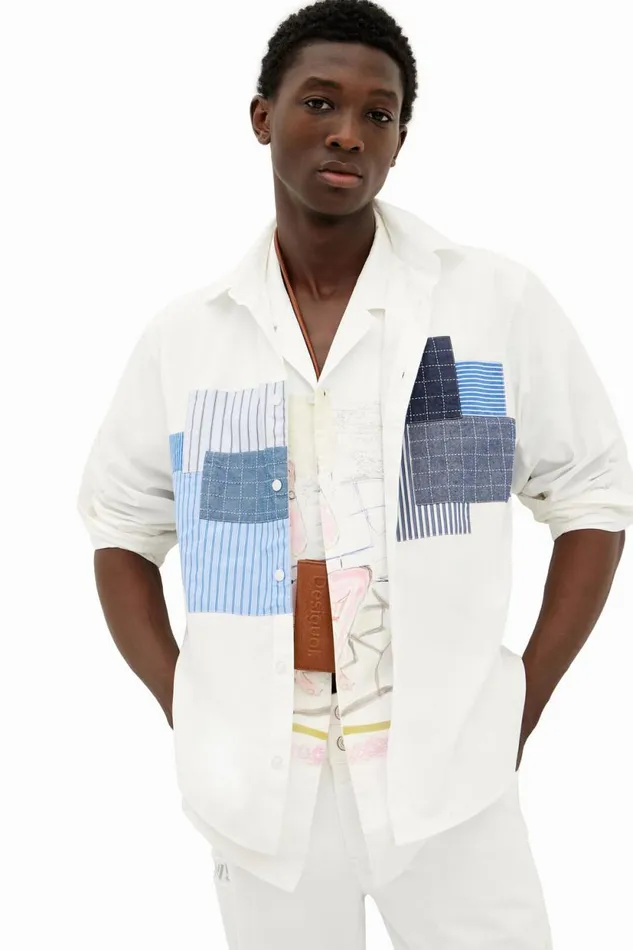 Shirts Men Desigual Patch Shirt White
