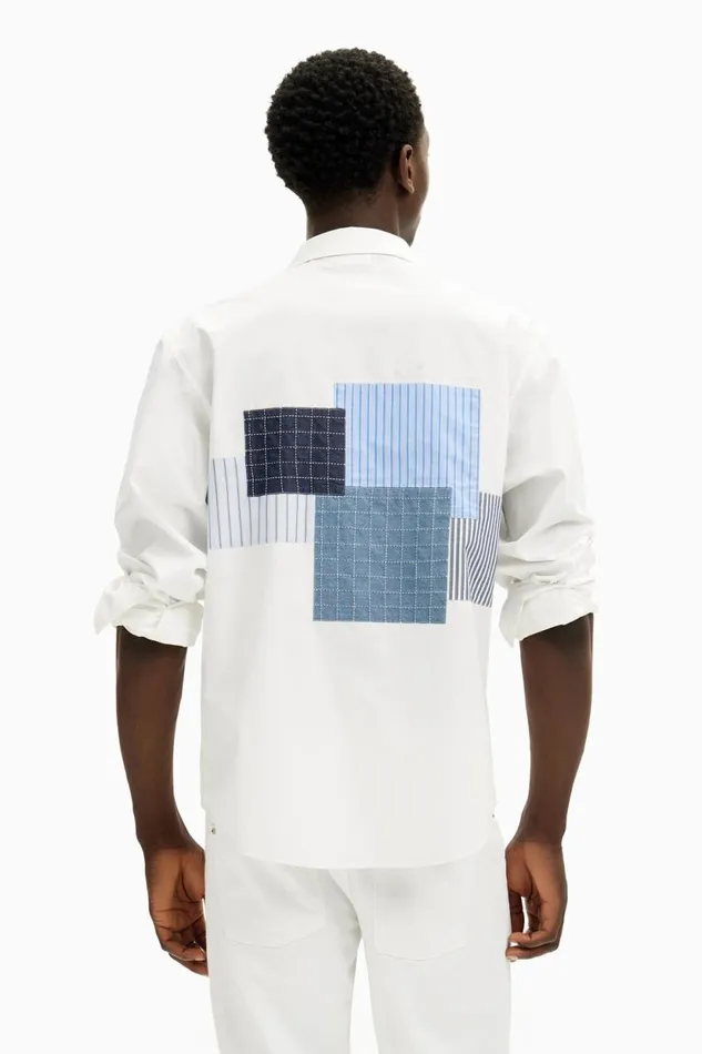 Shirts Men Desigual Patch Shirt White