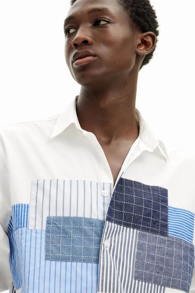 Shirts Men Desigual Patch Shirt White