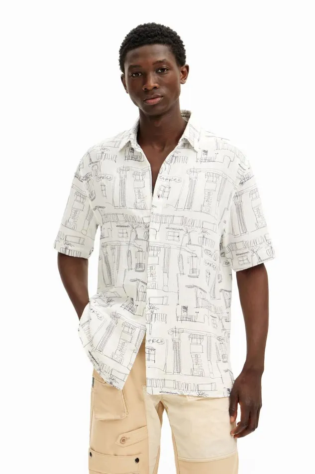Shirts Men Desigual Shirt With Column Illustrations White