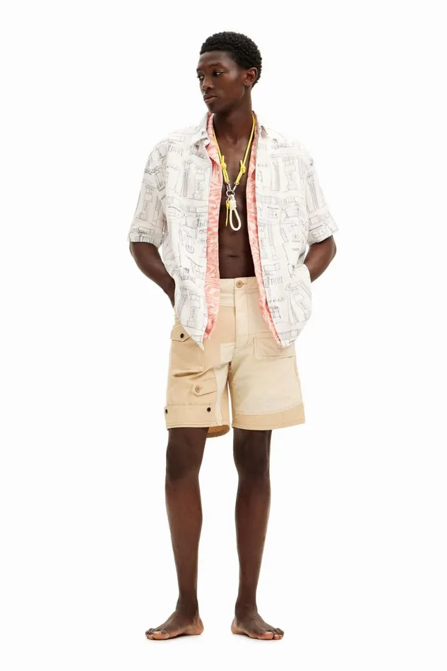 Shirts Men Desigual Shirt With Column Illustrations White
