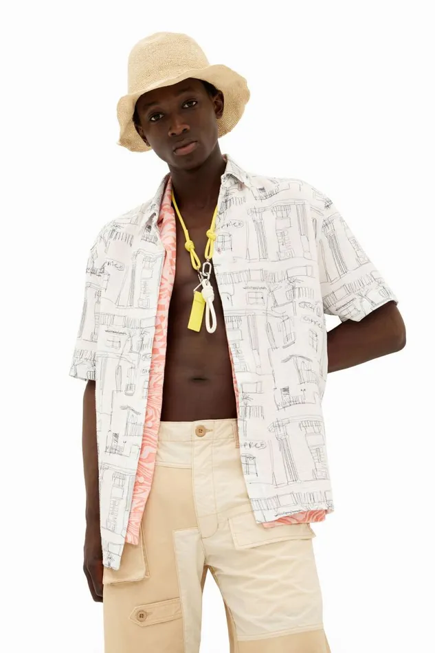 Shirts Men Desigual Shirt With Column Illustrations White