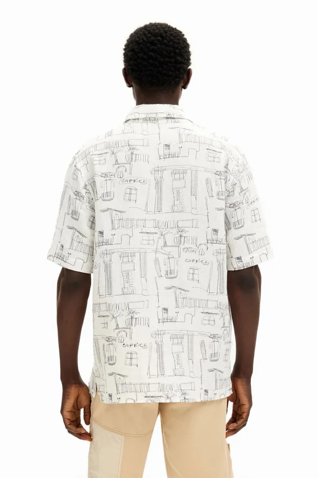 Shirts Men Desigual Shirt With Column Illustrations White