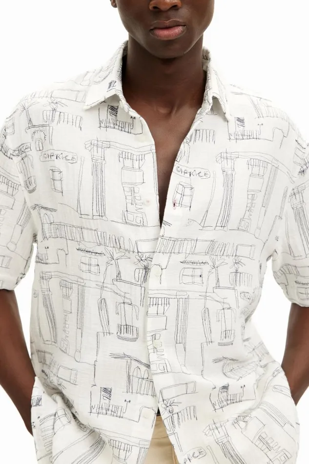 Shirts Men Desigual Shirt With Column Illustrations White