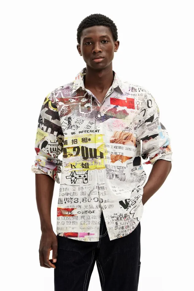 Shirts Men Desigual Shirt With Japanese Print Design White