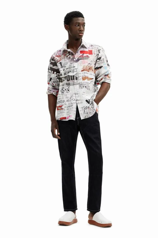 Shirts Men Desigual Shirt With Japanese Print Design White