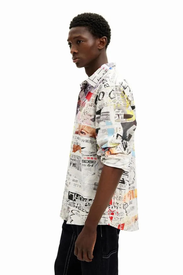 Shirts Men Desigual Shirt With Japanese Print Design White