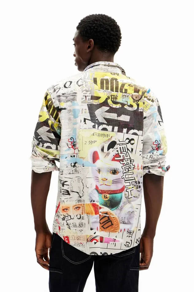 Shirts Men Desigual Shirt With Japanese Print Design White