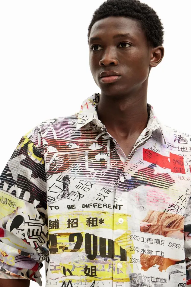 Shirts Men Desigual Shirt With Japanese Print Design White
