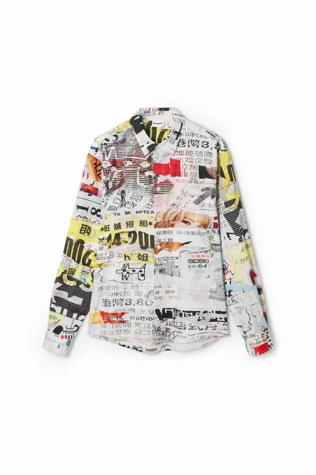 Shirts Men Desigual Shirt With Japanese Print Design White