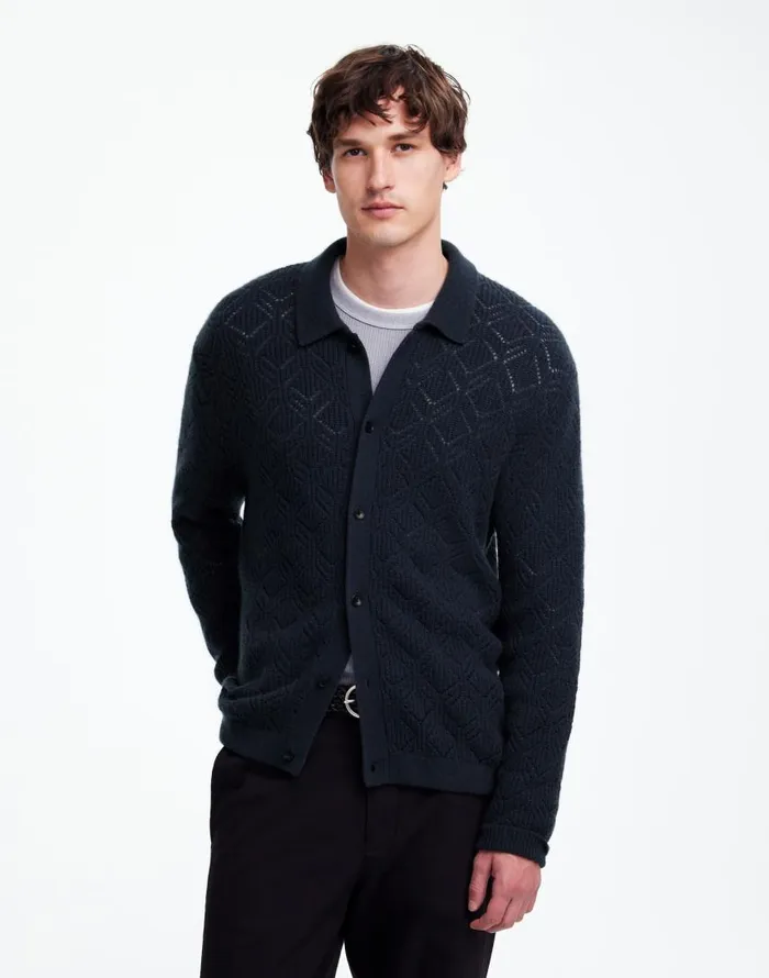 Shirts Men Madewell DiamondStitch Sweater Shirt In SoftWool Dark Metal