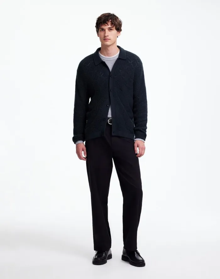 Shirts Men Madewell DiamondStitch Sweater Shirt In SoftWool Dark Metal
