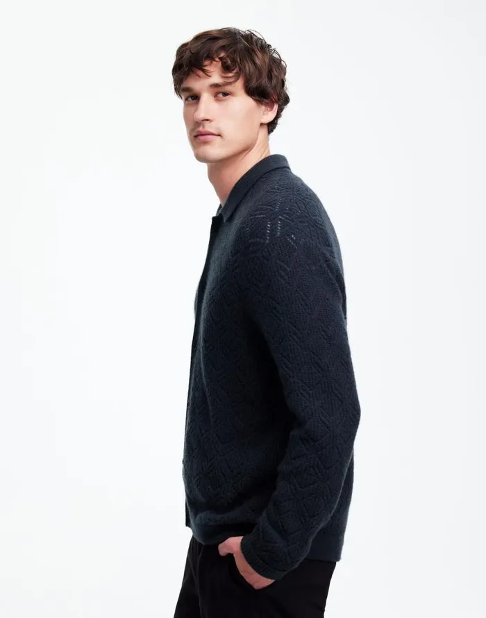 Shirts Men Madewell DiamondStitch Sweater Shirt In SoftWool Dark Metal