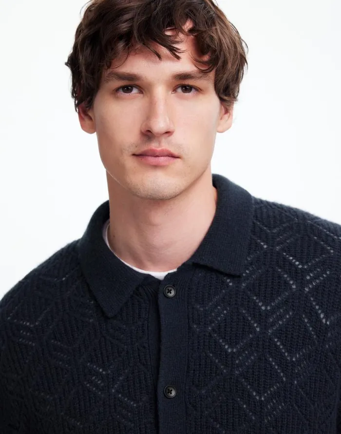 Shirts Men Madewell DiamondStitch Sweater Shirt In SoftWool Dark Metal