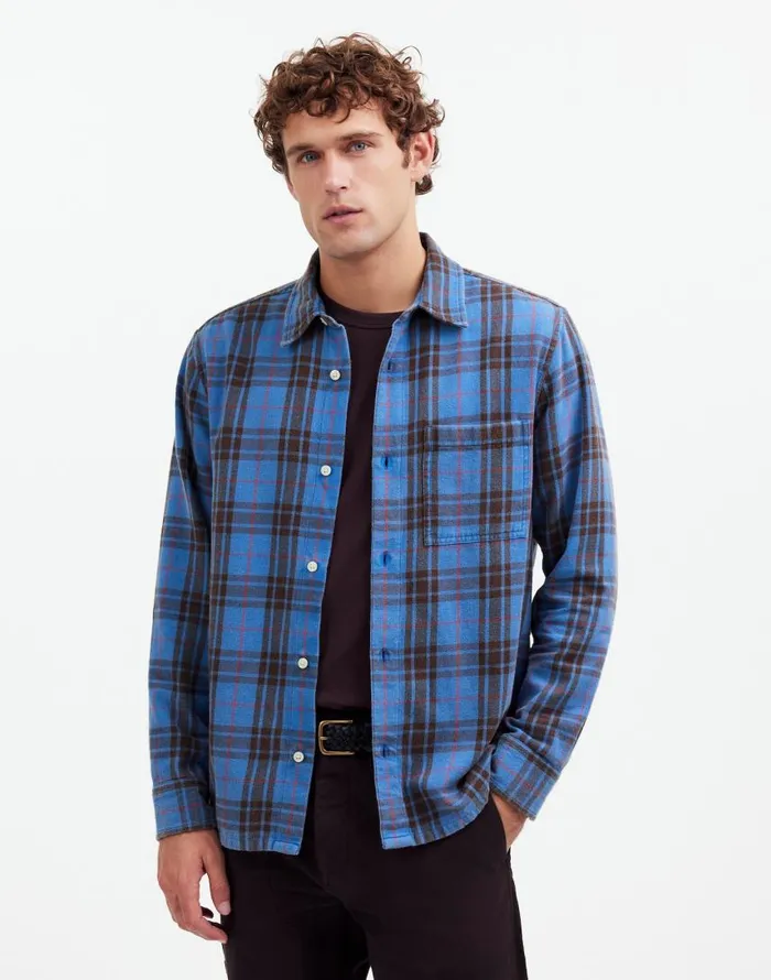 Shirts Men Madewell Easy Shirt In Brushed Flannel Honorary Blue