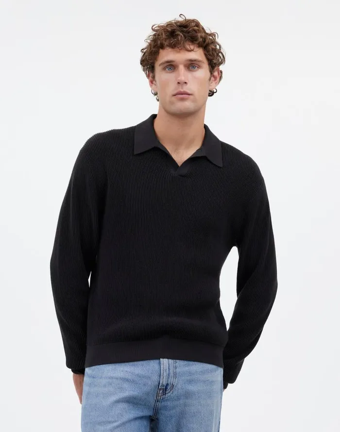 Shirts Men Madewell JohnnyCollar Sweater Polo Shirt In Merino Wool Dark Bottle Shirts Men Madewell JohnnyCollar Sweater Polo Shirt In Merino Wool Dark Bottle