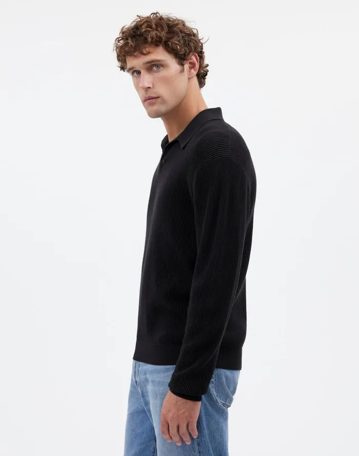 Shirts Men Madewell JohnnyCollar Sweater Polo Shirt In Merino Wool Dark Bottle