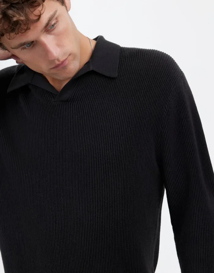 Shirts Men Madewell JohnnyCollar Sweater Polo Shirt In Merino Wool Dark Bottle