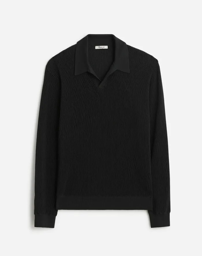 Shirts Men Madewell JohnnyCollar Sweater Polo Shirt In Merino Wool Dark Bottle