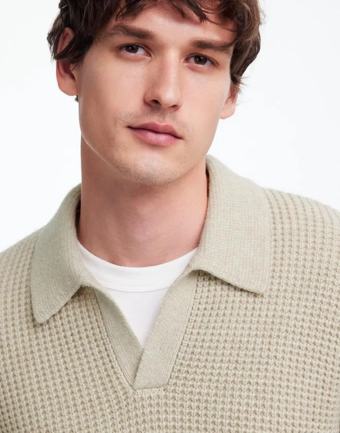 Shirts Men Madewell JohnnyCollar Sweater Polo Shirt In Waffle Knit Heather Light Sand Shirts Men Madewell JohnnyCollar Sweater Polo Shirt In Waffle Knit Heather Light Sand