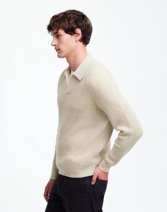 Shirts Men Madewell JohnnyCollar Sweater Polo Shirt In Waffle Knit Heather Light Sand
