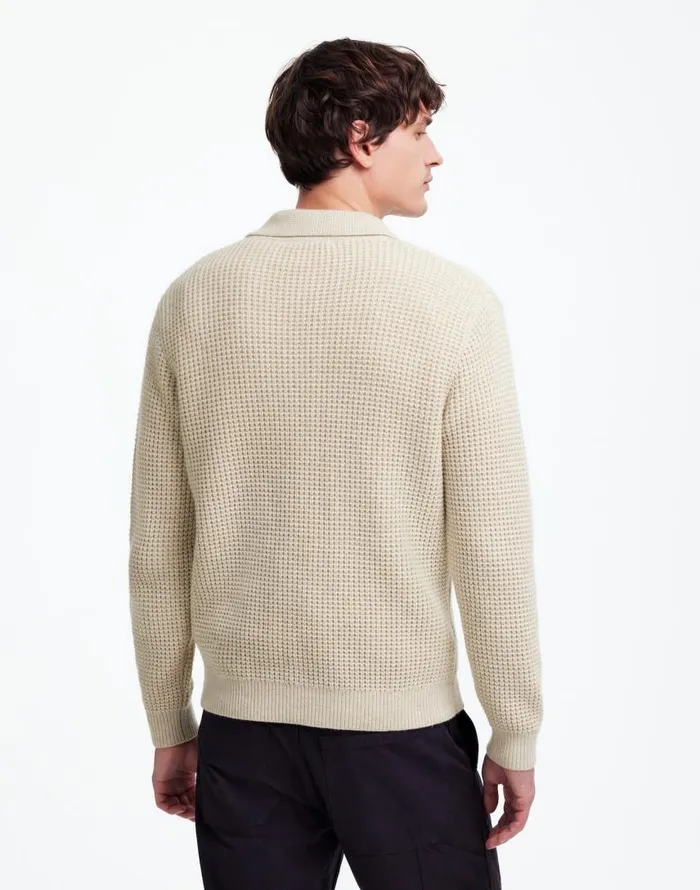 Shirts Men Madewell JohnnyCollar Sweater Polo Shirt In Waffle Knit Heather Light Sand