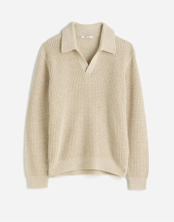 Shirts Men Madewell JohnnyCollar Sweater Polo Shirt In Waffle Knit Heather Light Sand