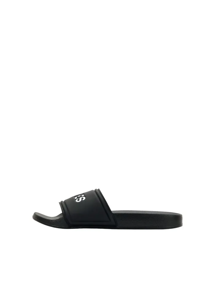 Shoes JACK and JONES Junior BOYS DEBOSSED LOGO POOL SLIDES Black Anthracite Near Me