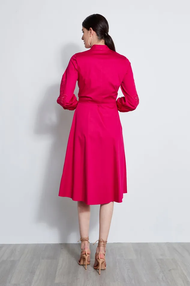 Short Sleeve Dresses Women Elie Tahari Embroidered Cotton Tie Dress CYCLAMEN