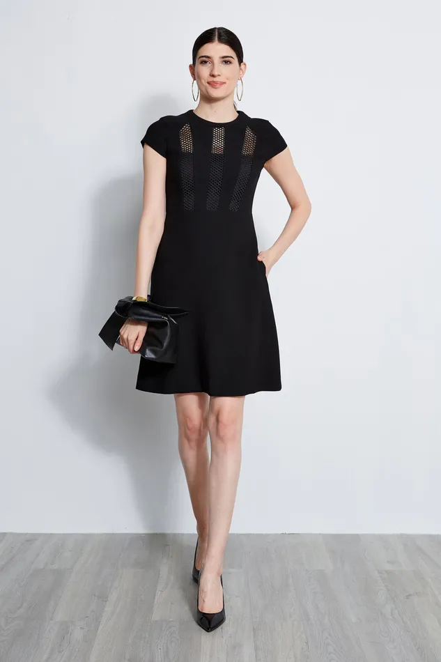 Short Sleeve Dresses Women Elie Tahari Geo Lace Inset Dress BLACK