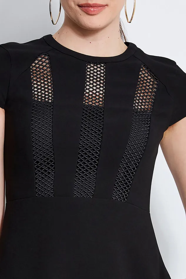 Short Sleeve Dresses Women Elie Tahari Geo Lace Inset Dress BLACK