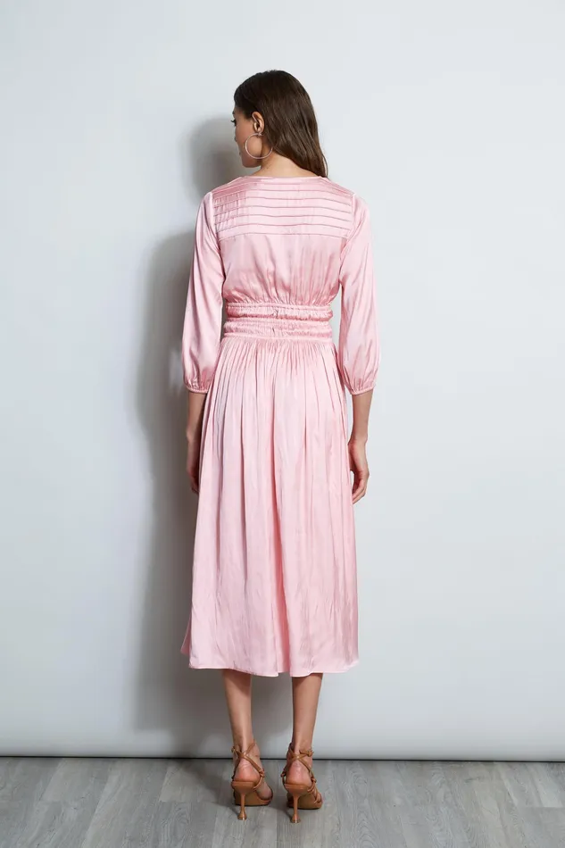 Short Sleeve Dresses Women Elie Tahari Satin Smocked Pleat Dress SOHO PINK