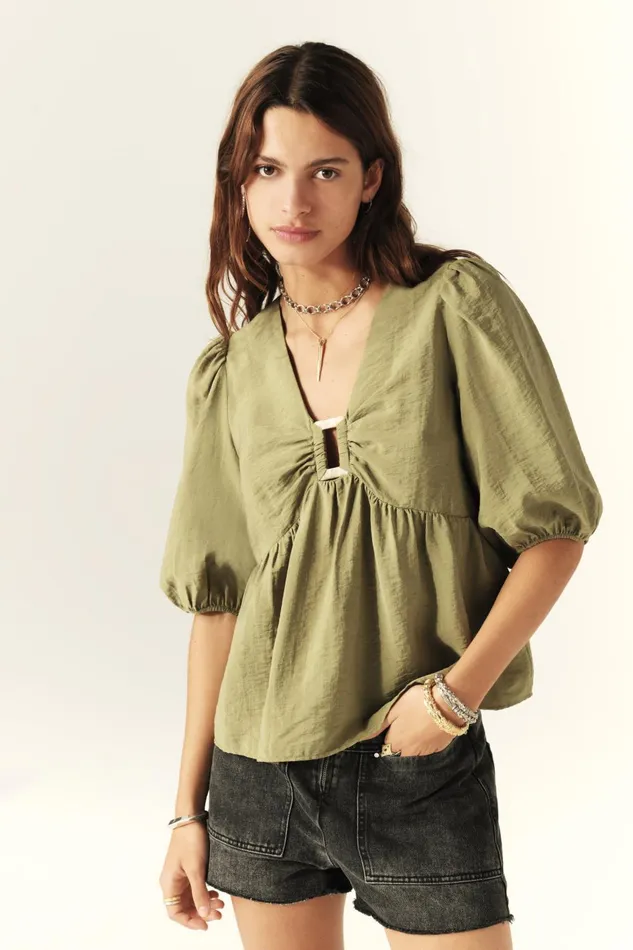 ShortSleeve Top Locky Green Women Baandsh Tops and Shirts