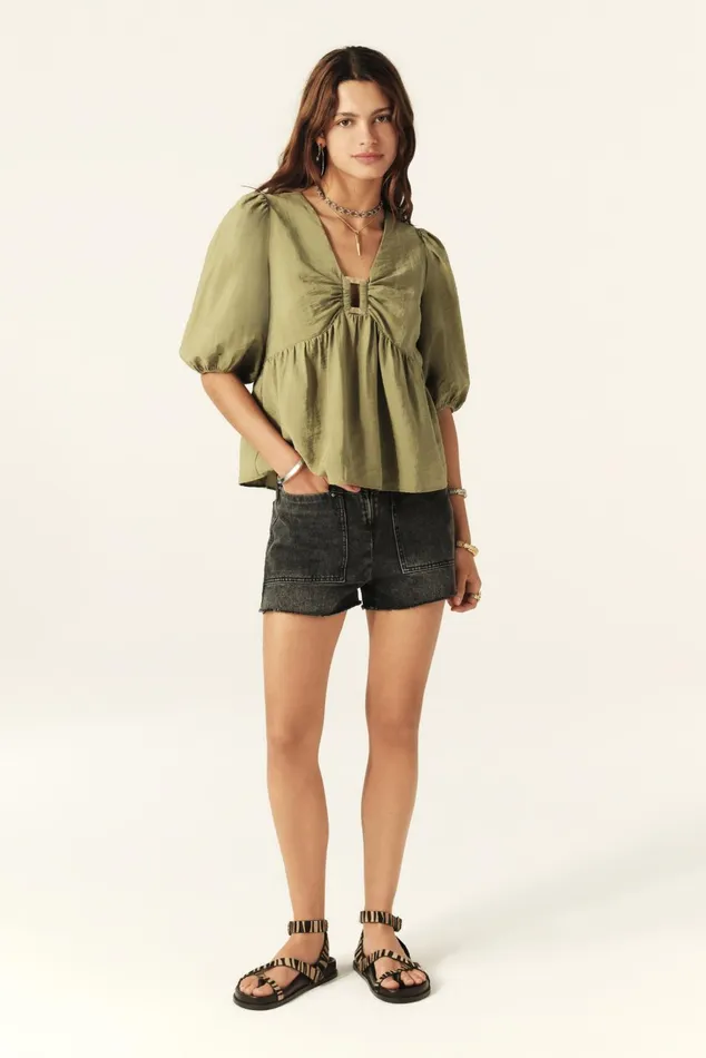 ShortSleeve Top Locky Green Women Baandsh Tops and Shirts
