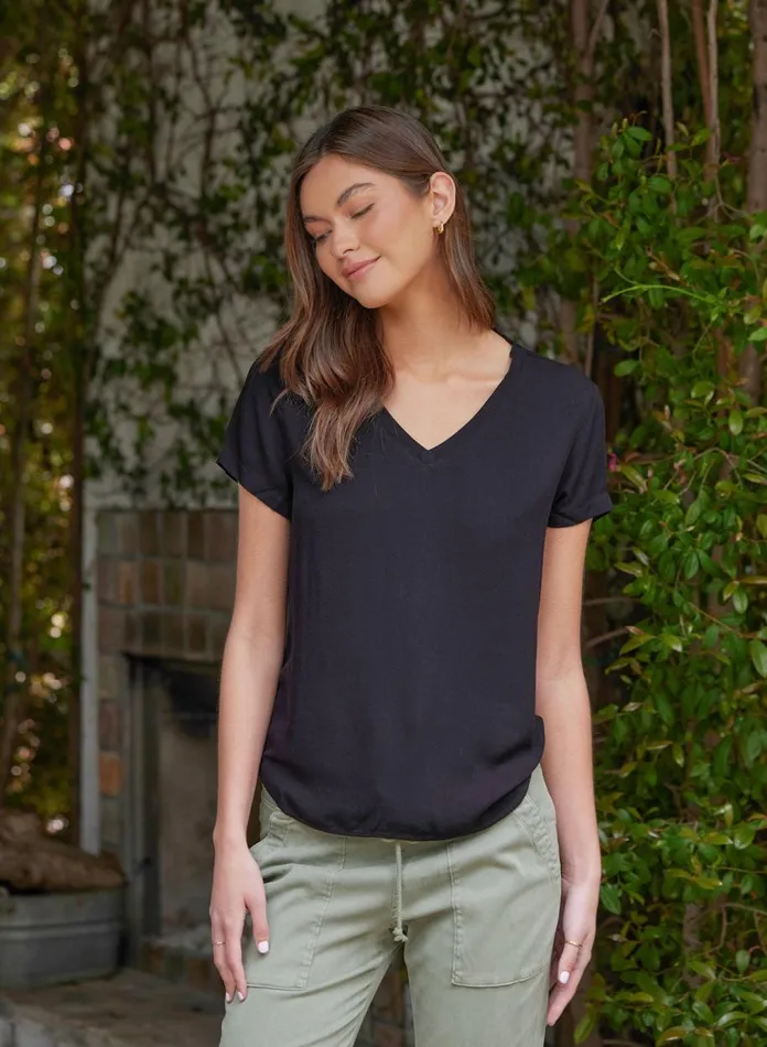 Short Sleeve Women Bella Dahl VNeck Tee 8211 Vintage Black