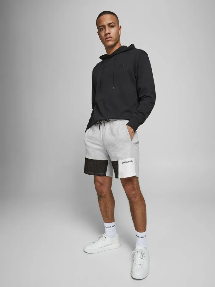 Shorts JACK and JONES Mens COLOUR BLOCK SWEAT SHORTS Grey Light Grey Melange Casaul