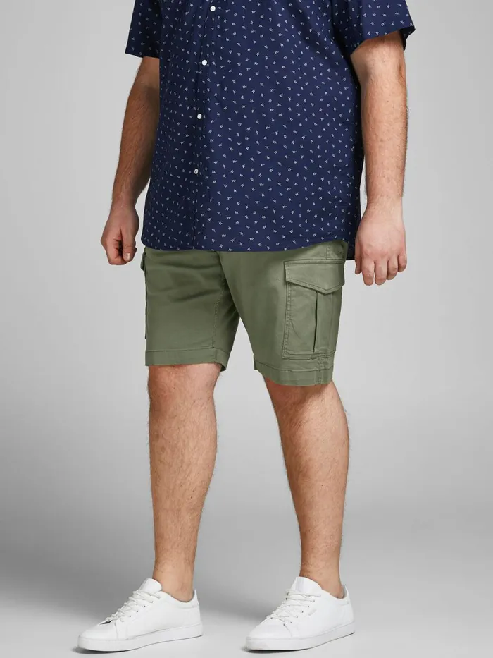 Shorts JACK and JONES Mens JOE PLUS SIZE CARGO SHORTS Green Dusty Olive Popular Shorts JACK and JONES Mens JOE PLUS SIZE CARGO SHORTS Green Dusty Olive Popular