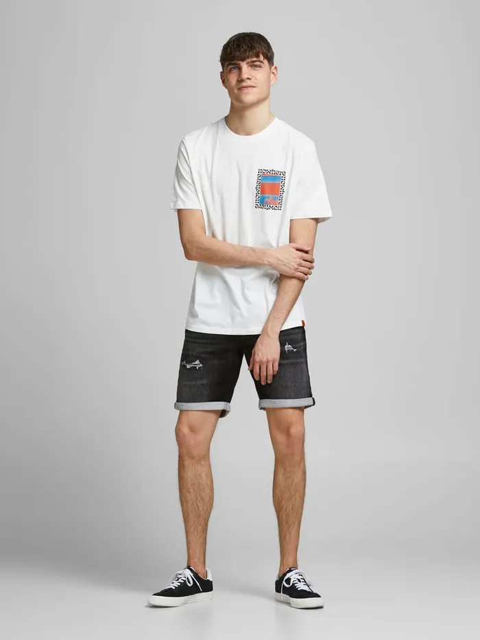 Shorts JACK and JONES Mens RICK ICON GE 437 INDIGO KNIT DENIM SHORTS Black Black Denim Popular