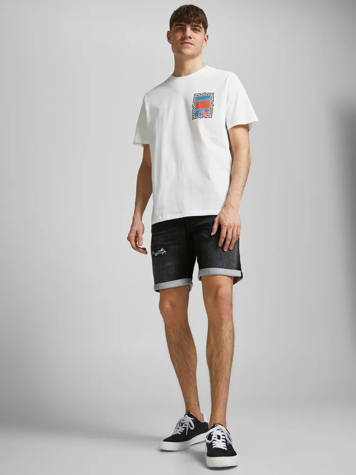 Shorts JACK and JONES Mens RICK ICON GE 437 INDIGO KNIT DENIM SHORTS Black Black Denim Popular