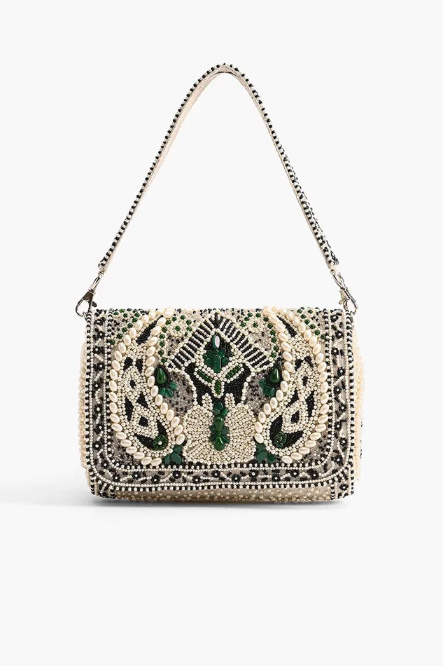 Shoulder Bags America and Beyond Women Emerald Stone Embellished Shoulder Bag
